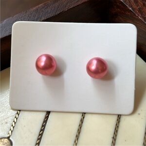 Pink Pearl Stud Earrings